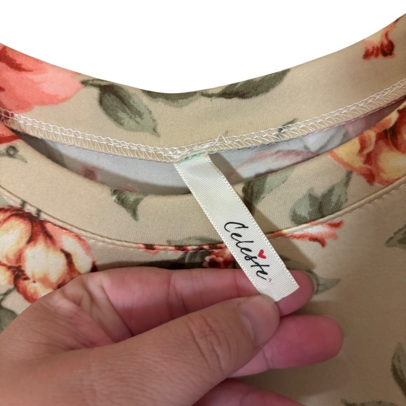 Celeste Mixed Floral Patchwork Ruffle Hem Dress Medium orange tan pink boho - Picture 2 of 12